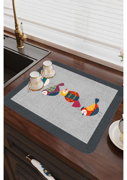 Gri Papağanlı Microfiber Bulaşık Kurutma Kurulama Matı MM022 fiyatları