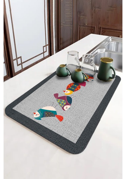 Gri Papağanlı Microfiber Bulaşık Kurutma Kurulama Matı MM022 fırsatları