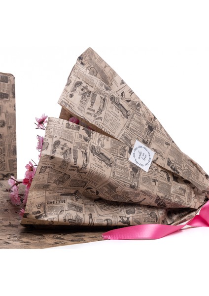 Paket Kağıdı, Vintage Gazete Desenli, Kraft-Siyah, 70X100 cm 100 Adet
