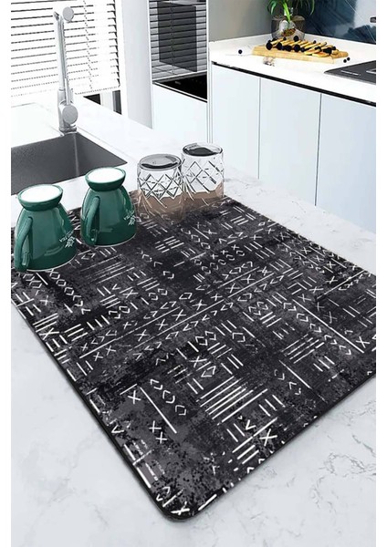 Gri Etnik Microfiber Bulaşık Kurutma Kurulama Matı MM013