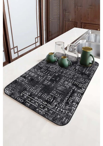 Gri Etnik Microfiber Bulaşık Kurutma Kurulama Matı MM013 fırsatları