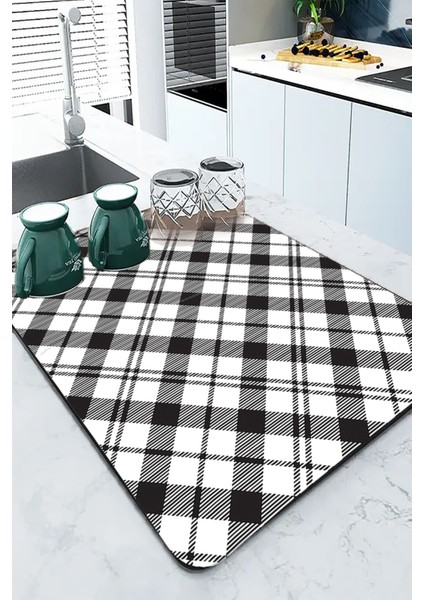 Siyah Ekoseli Microfiber Bulaşık Kurutma Kurulama Matı MM004
