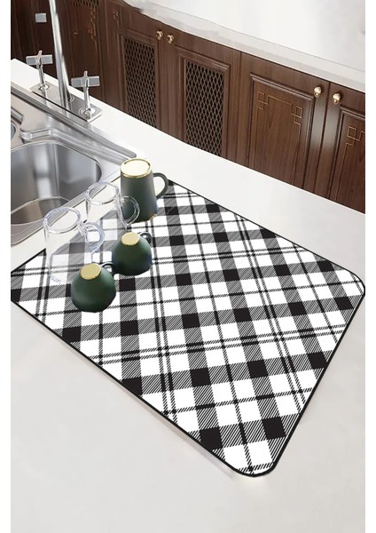 Siyah Ekoseli Microfiber Bulaşık Kurutma Kurulama Matı MM004 modelleri