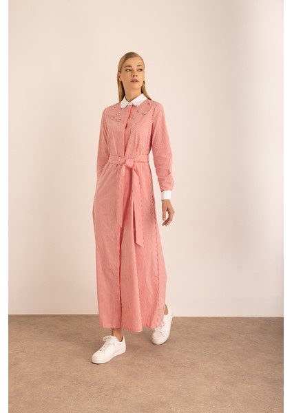 Çizgili Cotton Işleme Detaylı Elbise fiyatları