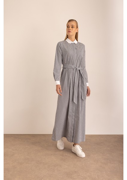 Çizgili Cotton Işleme Detaylı Elbise fiyatları