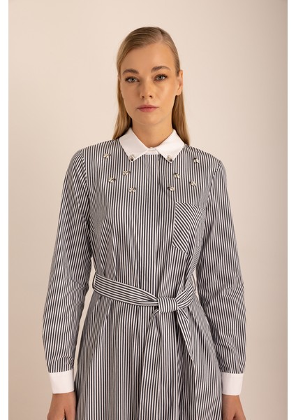 Çizgili Cotton Işleme Detaylı Elbise modelleri