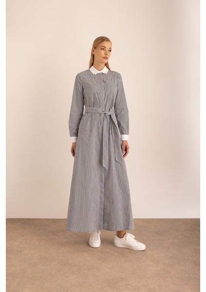 Çizgili Cotton Işleme Detaylı Elbise fırsatları