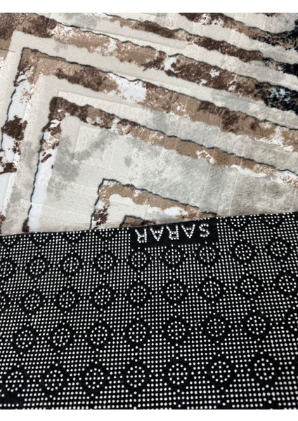 Kabartmalı Halı Dokusunda Jel Kaymaz Taban Yıkanabilir Kesme Yolluk Kahve Modern Desen