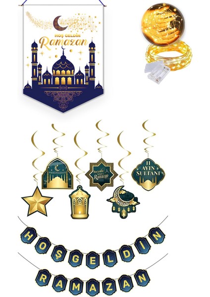Ramazan Banner Set + Ramazan Flama + 5m LED + Mavi Hoşgeldin Ramazan Banner, Ramazan Sarkıt