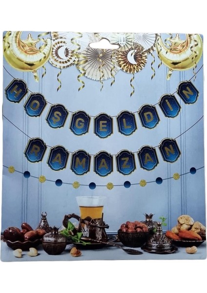 Ramazan Banner Set + Ramazan Flama + 5m LED + Mavi Hoşgeldin Ramazan Banner, Ramazan Sarkıt modelleri