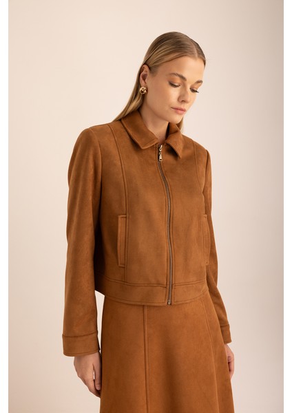 Fermuarlı Süet Kutu Ceket