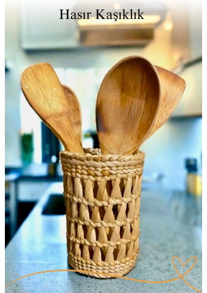 Tezgah Üstü Hasır Kaşıklık Düzenleyici/dekoratif Hasır Sepet/çok Amaçlı Sepet