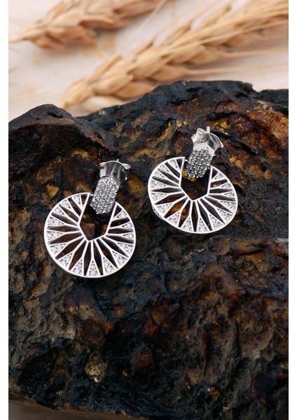 Güneş Işığı Tasarım Rodyumlu Gümüş Küpe 7192