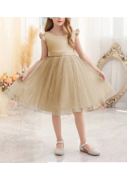 Kız Çocuk Taba Incili Elbise Mezuniyet Doğum Günü Özel Gün Abiye Elbise