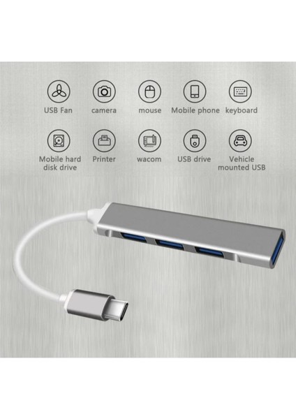 Type C USB Çoklayıcı 3.0 Type-C Çoğaltıcı 1to4 Type-C USB Hub Akım Korumalı ve Kılıflı