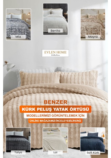 Çift (Taraflı) Kişilik Kürk Yorgan Uyku Seti Yumuşak Dolgulu Wellsoft Peluş 3 Parça Benita