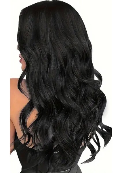 Siyah Dalgalı Saç 3 Parça Çıtçıtlı Postiş Takma Saç 60 cm 140 gr Isıya Dayanıklı Yarımay