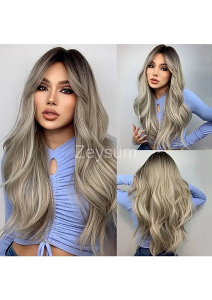 Gri Çıtçıtlı Saç Dalgalı Postiş Takma Saç 70 cm 140GR Isıya Dayanıklı Yarımay