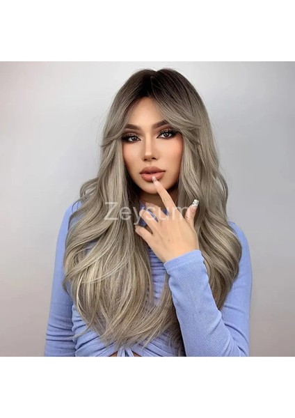 Gri Çıtçıtlı Saç Dalgalı Postiş Takma Saç 70 cm 140GR Isıya Dayanıklı Yarımay