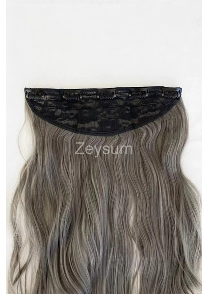 Gri Çıtçıtlı Saç Dalgalı Postiş Takma Saç 70 cm 140GR Isıya Dayanıklı Yarımay