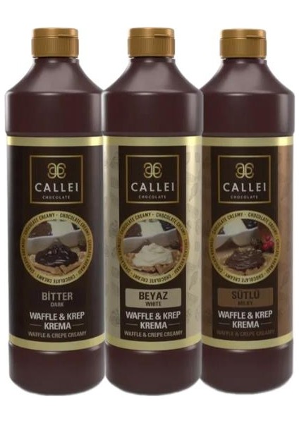 3'lü Waffle Sos Paketi (Bitter Çikolata, Beyaz Çikolata, Sütlü Çikolata)