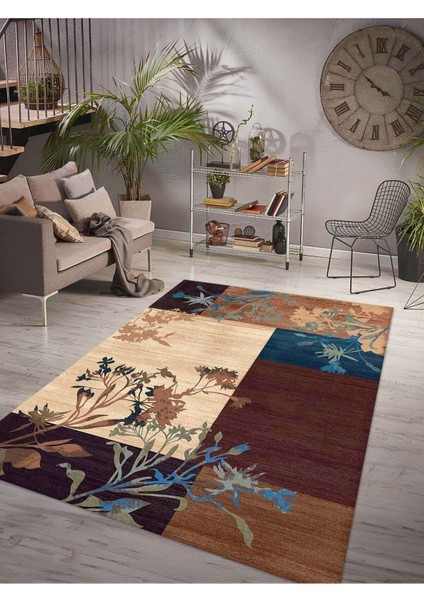 Dijital Baskılı Yıkanabilir Kaymaz Taban Salon ve Oturma Odası Halısı 1018H