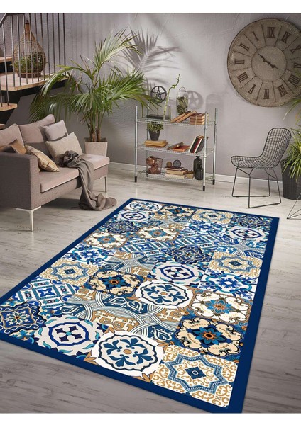 Dijital Baskılı Yıkanabilir Kaymaz Taban Salon ve Oturma Odası Halısı 6128H