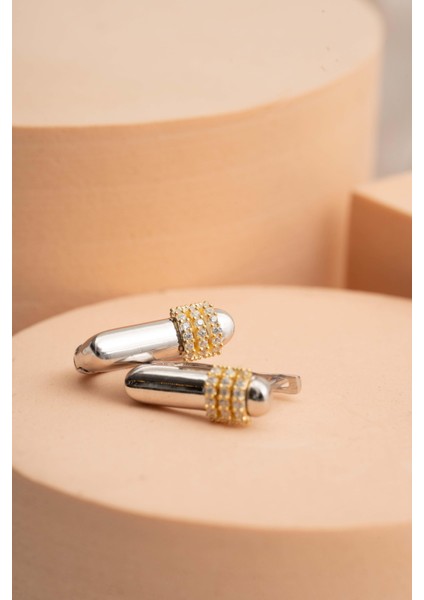 Dikdörtgen Taşlı Plaka Rodyumlu Gümüş Küpe 7172