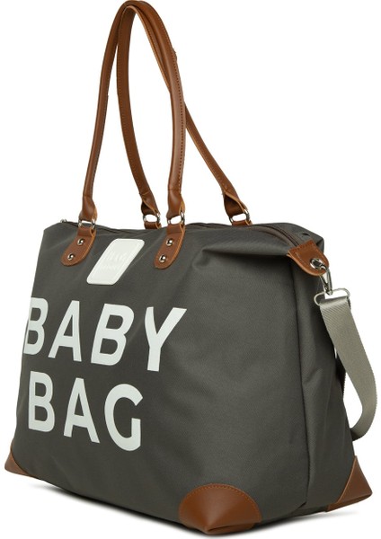 Gri Baby Bag Baskılı Garnili Anne Bebek Çantası