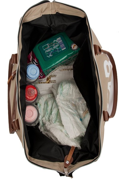 Gri Baby Bag Baskılı Garnili Anne Bebek Çantası