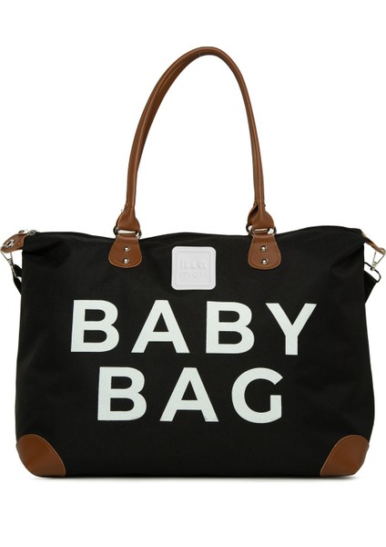 Siyah Baby Bag Baskılı Garnili Anne Bebek Çantası