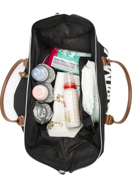 Siyah Baby Bag Baskılı Garnili Anne Bebek Çantası fırsatları