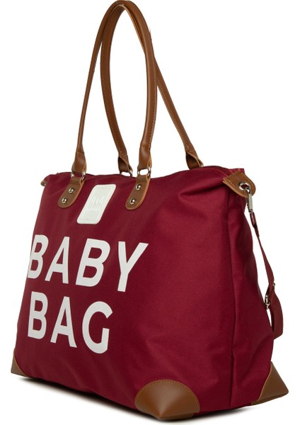 Bordo Baby Bag Baskılı Garnili Anne Bebek Çantası