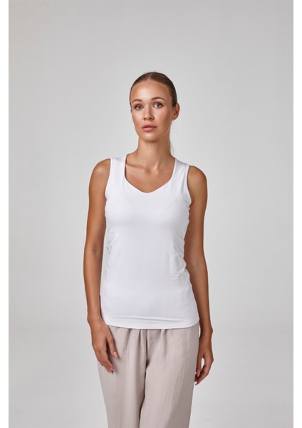 Kadın Askılı Beşgen Yaka Body T-Shirt Fit Kalıp