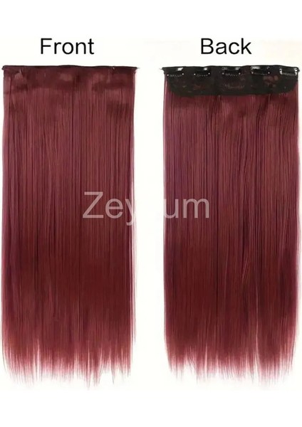 Şarap Kızılı Düz Saç Çıtçıtlı Postiş Takma Saç 60 cm 110GR Isıya Dayanıklı Yarımay modelleri