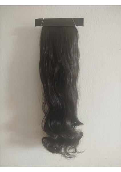 Siyah At Kuyruğu Saç Dalgalı Cıtçıtlı Takma Postiş Saç 60 cm Isıya Dayanıklı