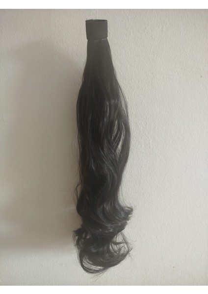 Siyah At Kuyruğu Saç Dalgalı Cıtçıtlı Takma Postiş Saç 60 cm Isıya Dayanıklı
