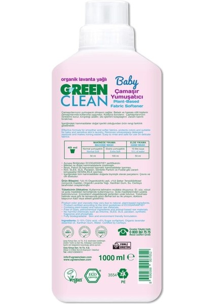 Nessiworld Green Clean Baby Bitkisel Çamaşır Yumuşatıcı 1000 ml