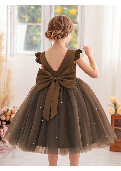 Kız Çocuk Kahve Rengi Incili Elbise Mezuniyet Doğum Günü Özel Gün Abiye Elbise fiyatları