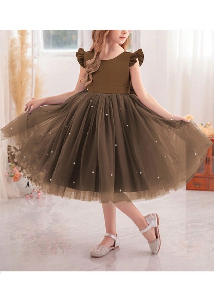 Kız Çocuk Kahve Rengi Incili Elbise Mezuniyet Doğum Günü Özel Gün Abiye Elbise modelleri
