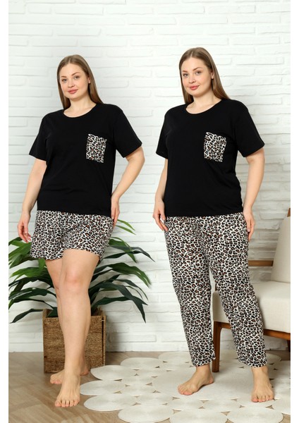 %100 Pamuk Büyük Beden 3 Parça Kadın Pijama Takımı