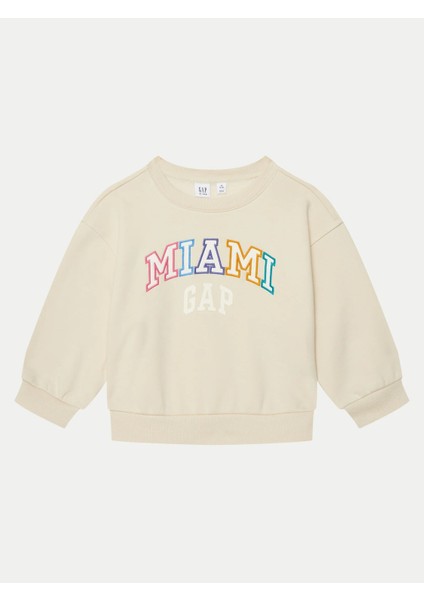 Kız Çocuk Bej Gap Logo Grafikli Fleece Sweatshirt