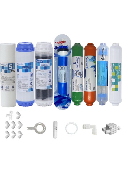 Purefer Açık Kasa Çift Karbonlu Sertifikalı 8li Filmtec Dupon Mebran Mineral +Alkalili+Detox
