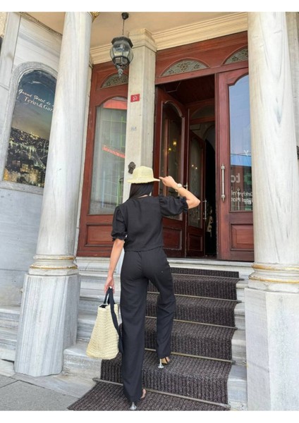 Bağcıklı Yelek ve Pantolon Şık Kadın Keten Takım fırsatları