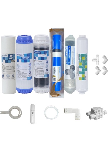 Purefer Açık Kasa Çift Karbonlu Sertifikalı 6 lı Vontron Helixfil Yüksek Tds Mebran 4lü Mineral