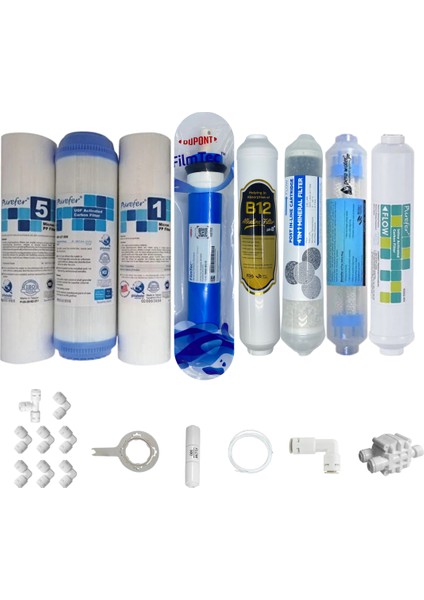 Purefer Açık Kasa Çift Sedimentli Sertifikalı 8li Filmtec Dupon Mebran 4lü Mineral+B12 Alkali+Detox