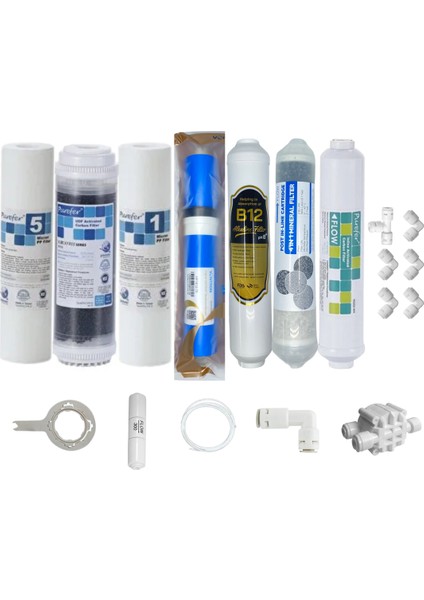 Purefer Açık Kasa Çift Sediment Sertifikalı 7li Vontron Helixfil Yüksek Tds Mebran 4lü Mineral+B12