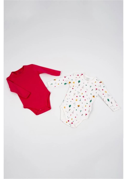 Unisex Bebek Pembe Beyaz Ağaç Desenli Ikili Çıtçıtlı Zıbın Takım