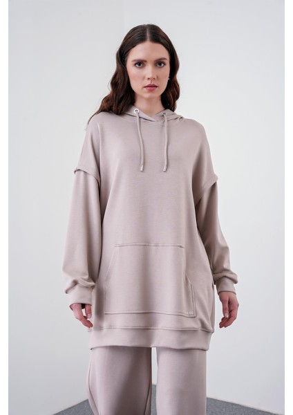 Comfort Kapüşonlu Bej Sweatshirt T-1472 fiyatları