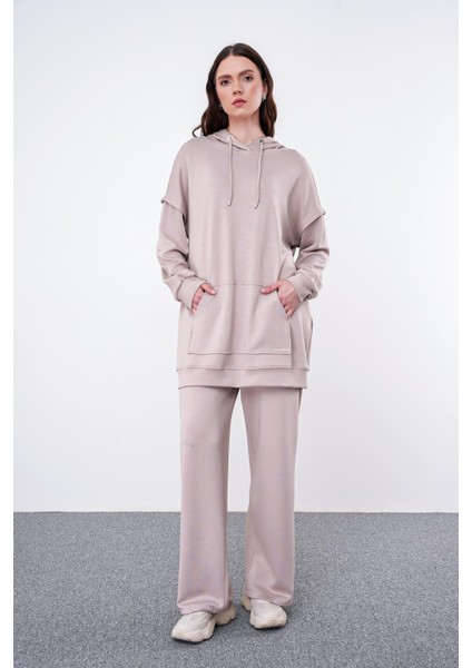 Comfort Kapüşonlu Bej Sweatshirt T-1472 modelleri